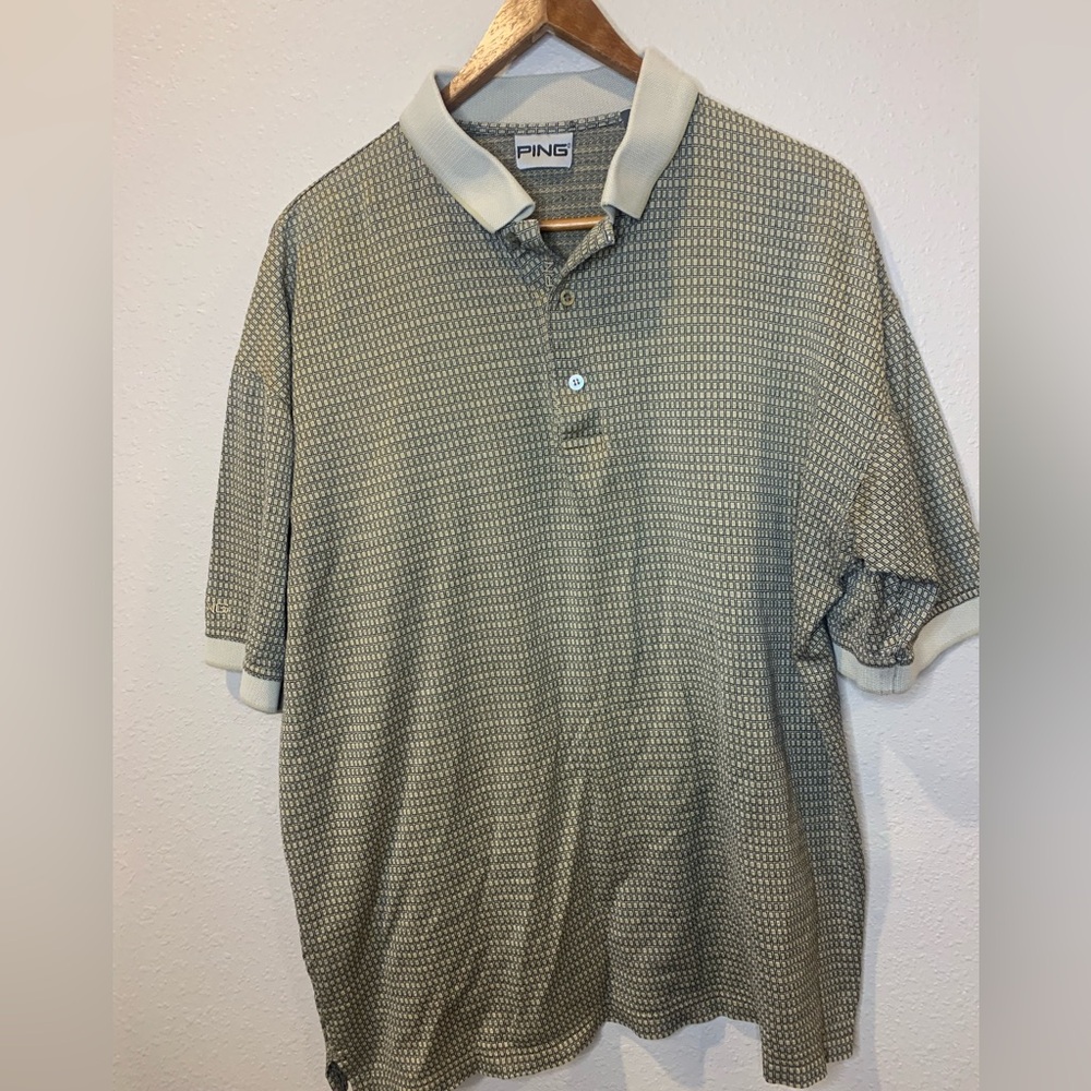 Vintage Ping Men's Patterned Polo Shirt - Gray and Cream